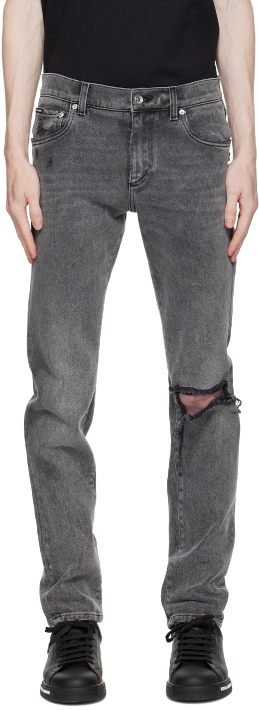 Farmer Dolce & Gabbana Gray Ripped Slim Jeans Szürke | GY07CDG8FQ4
