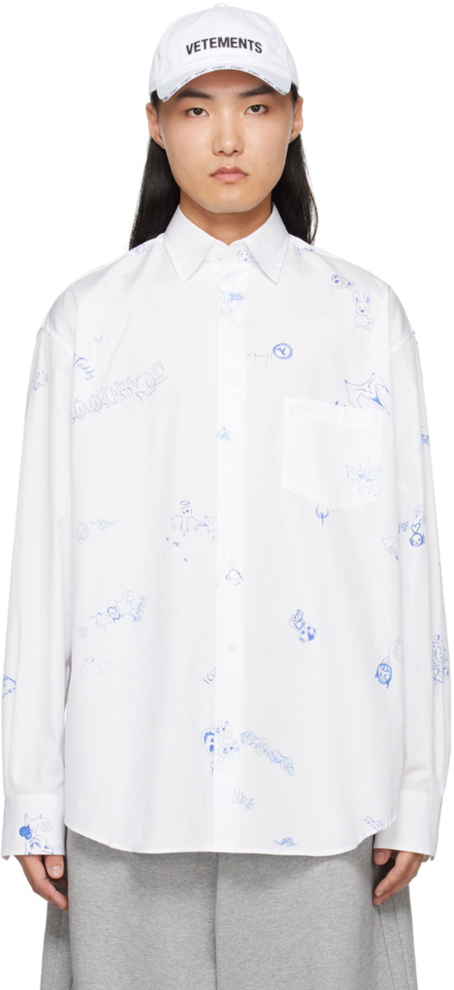 Ing VETEMENTS Scribbled Shirt Fehér | UE64SH120W