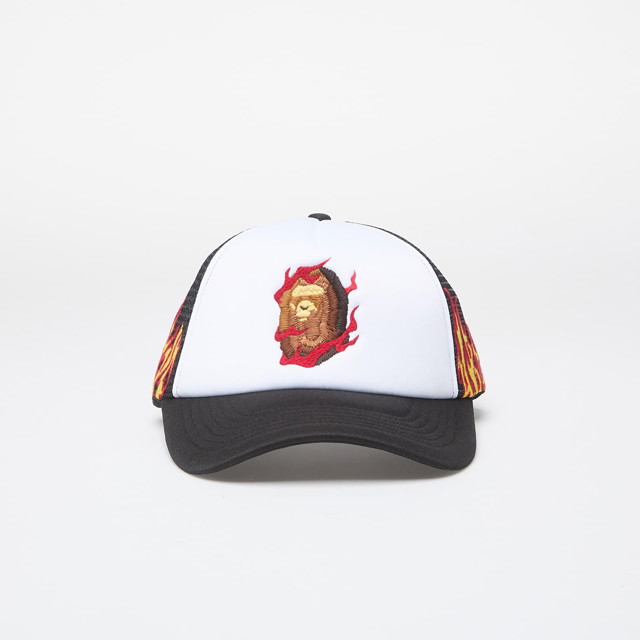 A BATHING APE Embroidery Fire Logo Trucker Cap Black