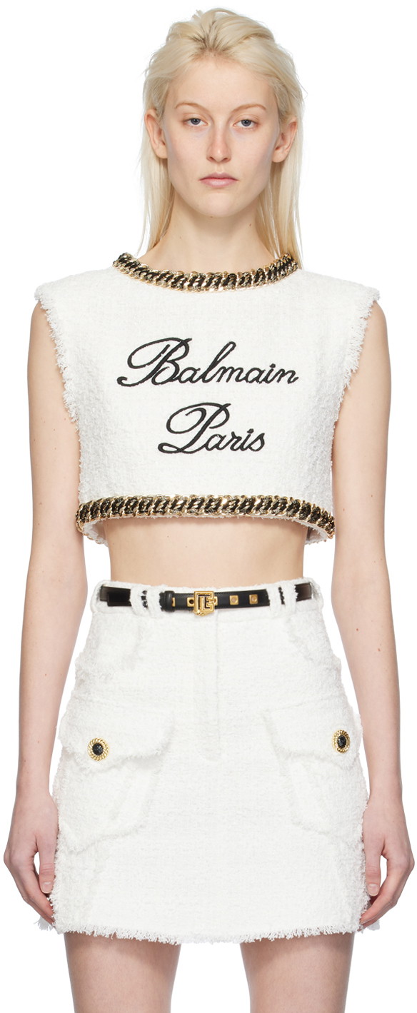 Trikók Balmain Embroidered Tank Top Fehér | CF1AI145CE79