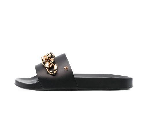 Sneakerek és cipők Versace Medusa Chain Slide Black Leather Fekete | DSU8463-DV46G-KVO41