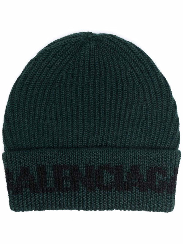 Beanie sapkák Balenciaga Intarsia Logo Beanie Green Zöld | 675327T1615