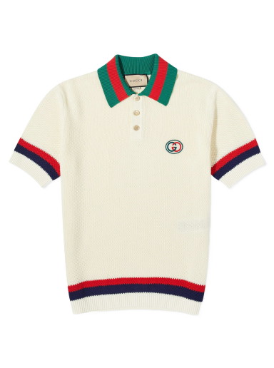 Pólóingek Gucci GG Logo Resort Knitted Polo Ivory/Red/Green Bézs | 739954-XKC9O-9275