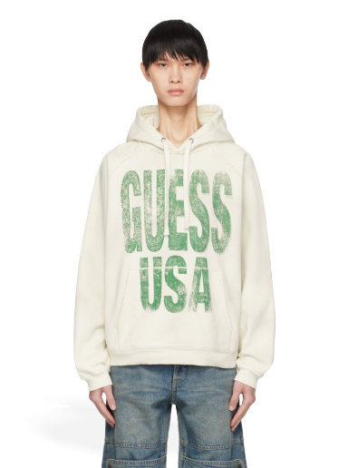 Sweatshirt GUESS USA Printed Hoodie "Off-White" Bézs | M3BQ05KBB40