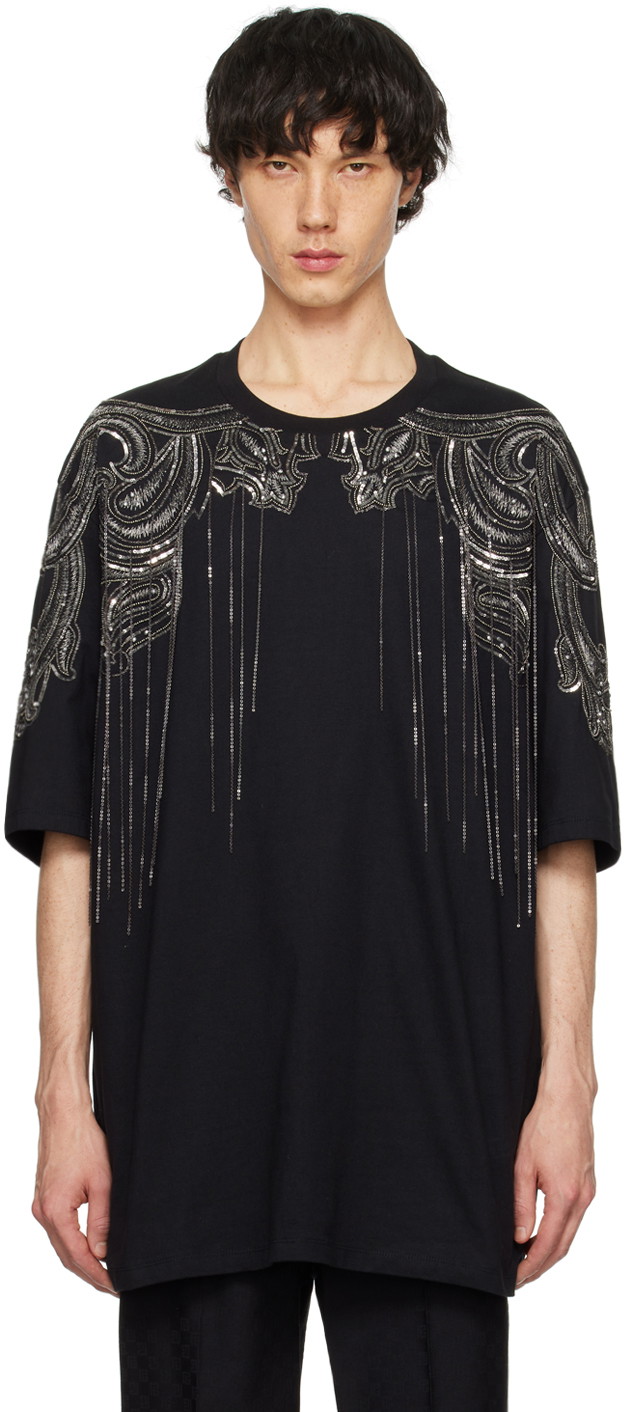 Póló Balmain Signature Embroidered Chain T-Shirt Fekete | CH1EH015PC17