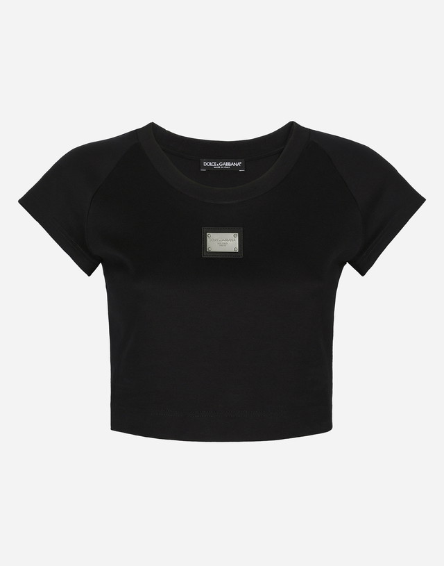 Crop topok Dolce & Gabbana Cropped Jersey T-shirt With Tag Fekete | F8U12THU7H8N0000