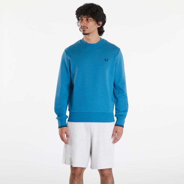 Sweatshirt Fred Perry Crew Neck Sweatshirt Ocean/ Navy Kék | M7535 V35