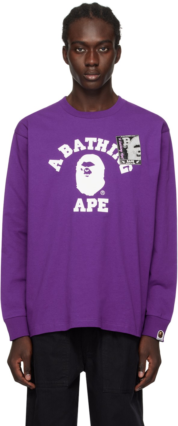 Póló BAPE Mad Face College Long Sleeve T-Shirt Orgona | 001LTJ801002M, 0