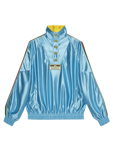 Sweatshirt Gucci Shiny Jersey Sweatshirt With Web Kék | 653372 XJDE6 4670