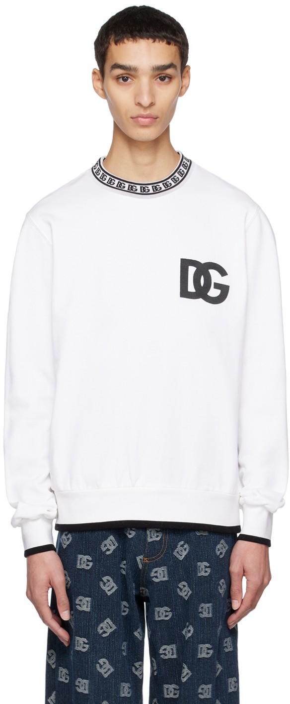 White Jacquard Crewneck Sweatshirt