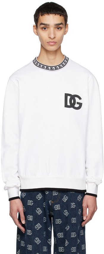 Dolce & Gabbana White Jacquard Crewneck Sweatshirt G9ZK9ZFU7DU
