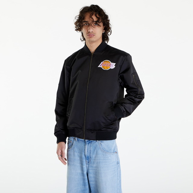 NBA Lightweight Satin Bomber Vintage Logo Lakers Black