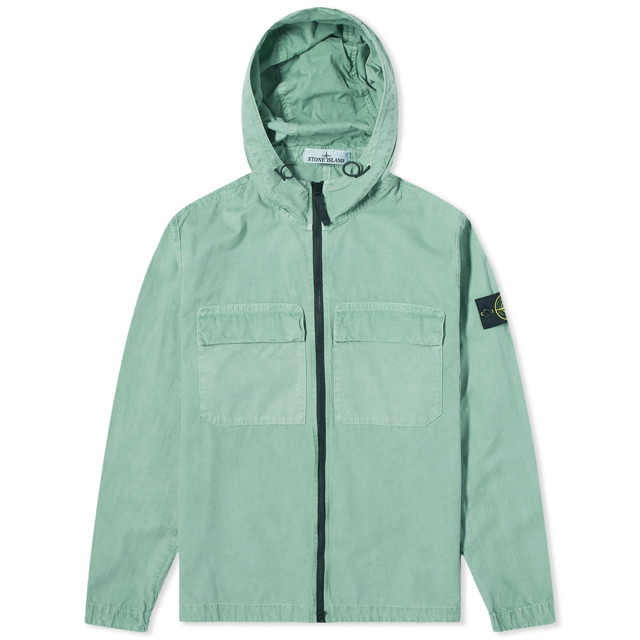 Dzsekik Stone Island Brushed Cotton Canvas Hooded Overshirt Zöld | 8015106WN-V0152