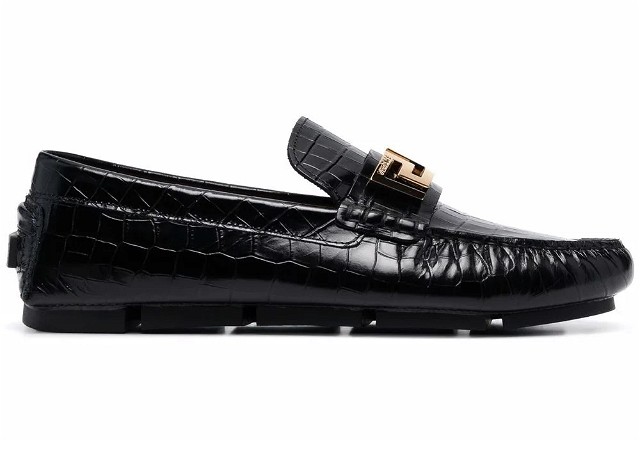 Sneakerek és cipők Versace Greca Loafer Croc Black Fekete | 1003793-1A00999_1B00V