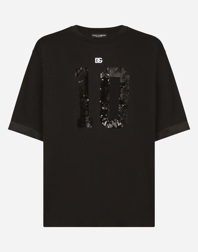 Póló Dolce & Gabbana T-shirt With Sequin Embellishment Fekete | G8RL4ZG7L7KN0000