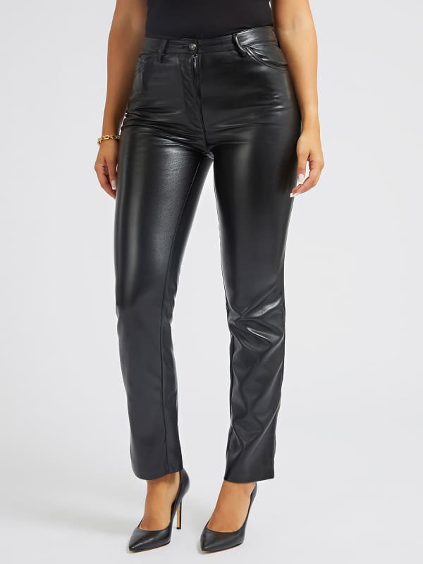 Nadrág GUESS Faux Leather Straight Pant Fekete | W2PB46WF8P0