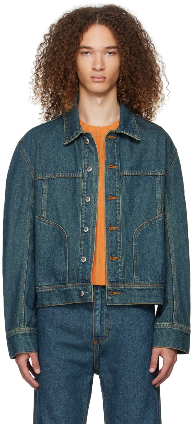 Dzsekik Eckhaus Latta EL Denim Jacket Sötétkék | 9012-EL-PS24-NB - NEW BLUE