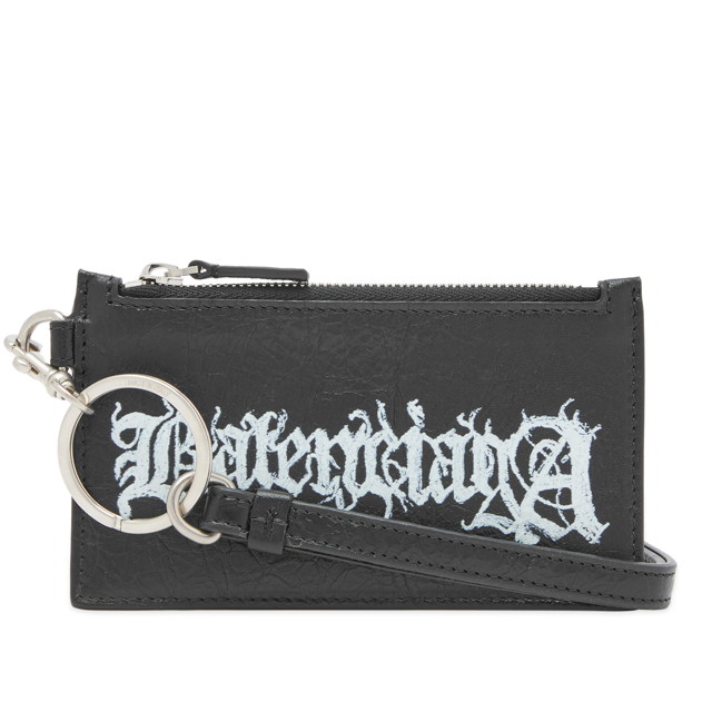 Pénztárca Balenciaga Metal Logo Lanyard Card Case Fekete | 594548-2AAW3-1090