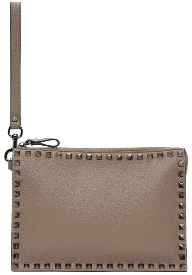 Kézitáskák Valentino Garavani Taupe Rockstud Pouch Szürke | 4Y2P0U47BVR