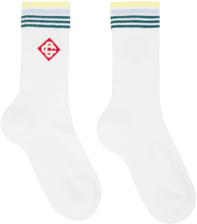 Zoknik és harisnyanadrágok Casablanca Stripe Monogram Sport Socks Fehér | APS24-ACC-010-04