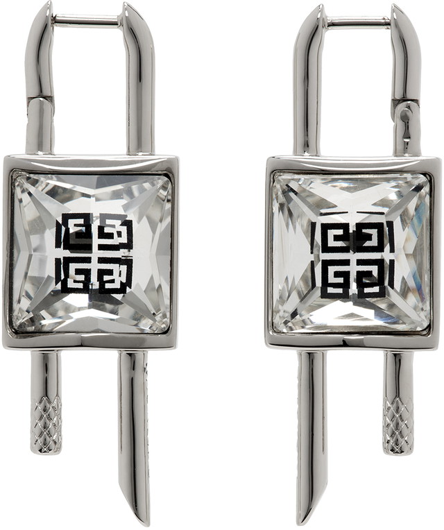 Fülbevaló Givenchy Mini Lock Crystal Earrings Szürke | BF110EF04M040