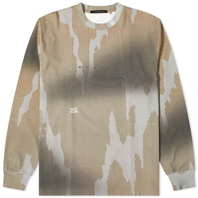 Póló Stampd Long Sleeve Ikat Camo Sublimated T-Shirt Bézs | SLA-M3261TE-IKC