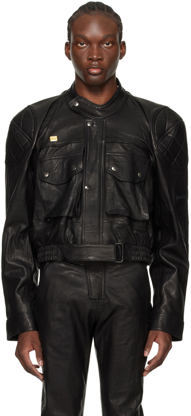 Dzsekik Martine Rose Cropped Leather Jacket Fekete | MRSS24-523
