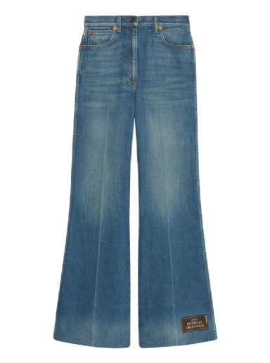 Farmer Gucci Denim Flare Label Jeans Sötétkék | 623441 XDCD9 4759