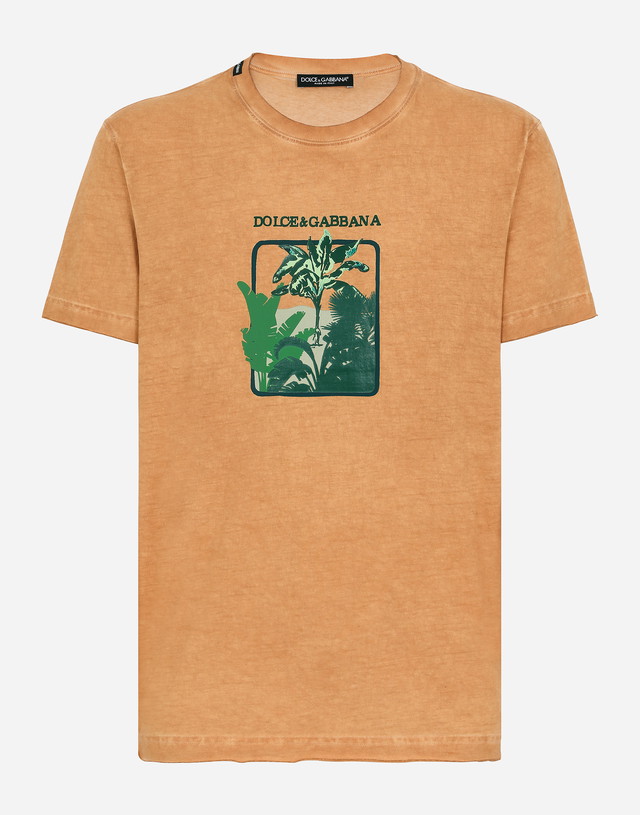 Póló Dolce & Gabbana Short-sleeved Cotton T-shirt With Banana Tree Print Bézs | G8RN8TG7K1UM0650