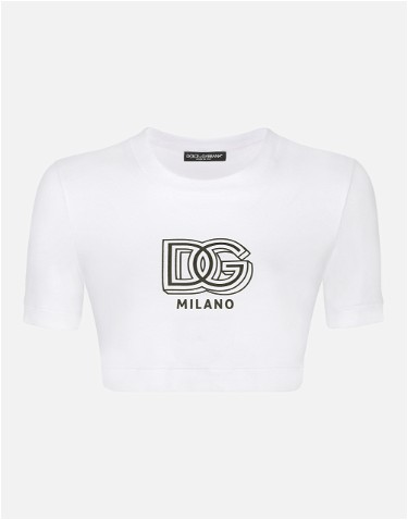 Crop topok Dolce & Gabbana Cropped Jersey T-shirt With Dg Lettering Fehér | F8U78TGDB6TW0800, 0