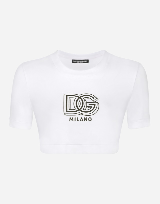 Crop topok Dolce & Gabbana Cropped Jersey T-shirt With Dg Lettering Fehér | F8U78TGDB6TW0800