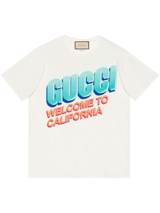 Póló Gucci Welcome To California T-shirt White Fehér | 615044 XJEEB 9095