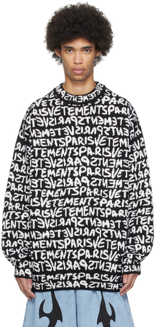 Pulóver VETEMENTS Graffiti Monogram Sweater Fekete | UE64KN100BW