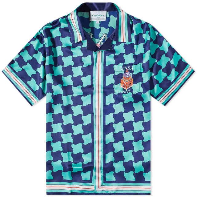 Ing Casablanca Pool Tile Short Sleeve Silk Shirt Türkizkék | MS23-SH-003-13