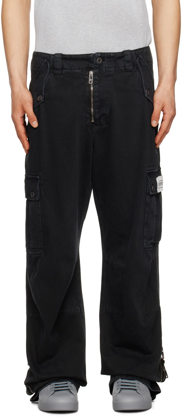 Oldalzsebes nadrágok Dolce & Gabbana Black Faded Cargo Pants Fekete | GVL7HTG8IO1