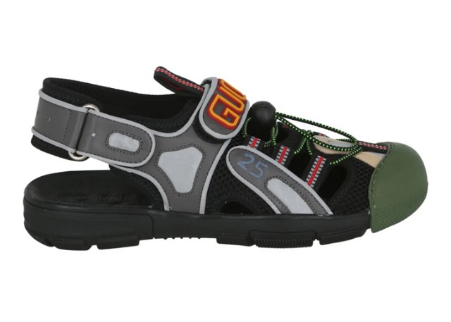 Sneakerek és cipők Gucci Tinsel Sports Sandal Black Silver Green Fekete | 563484 98D10 8461