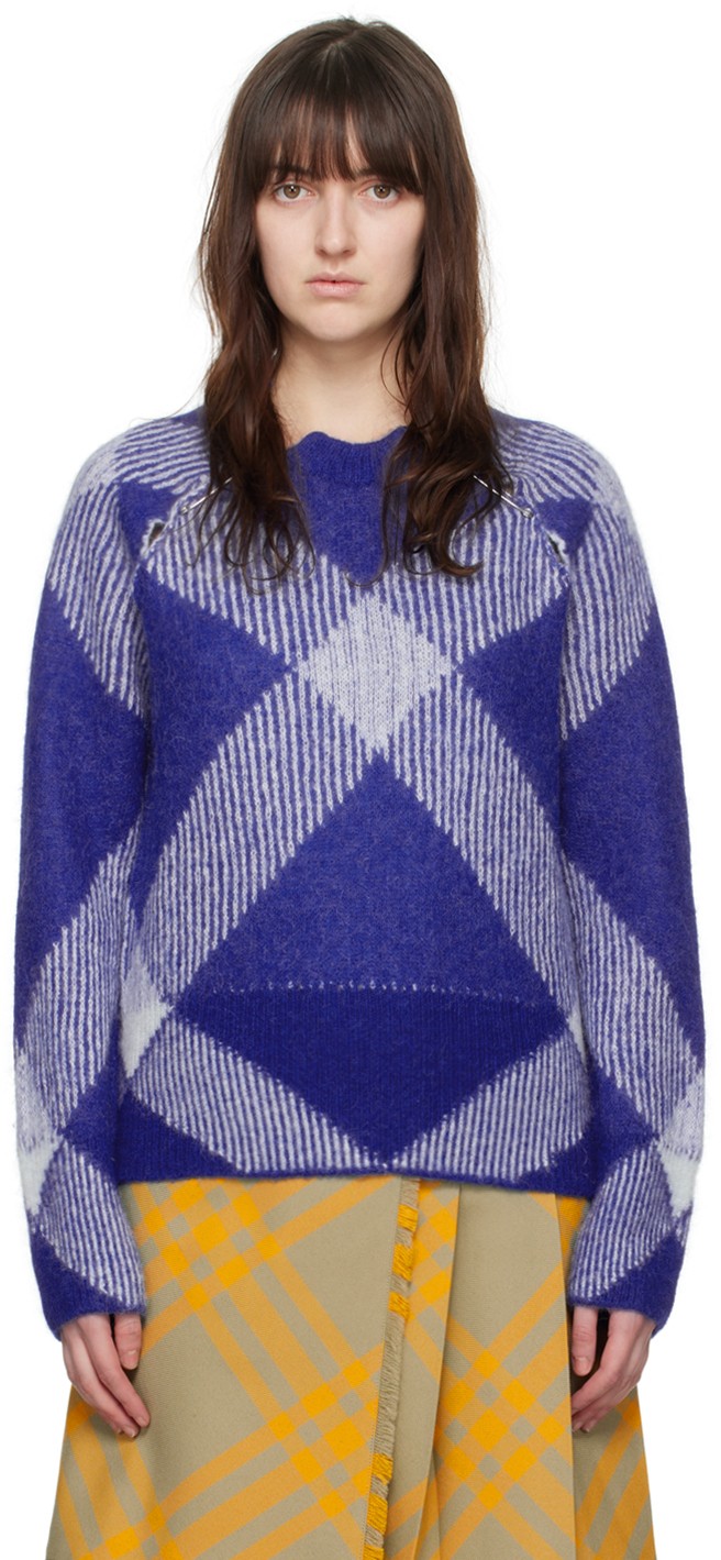 Pulóver Burberry Check Sweater Kék | 8076250, 0