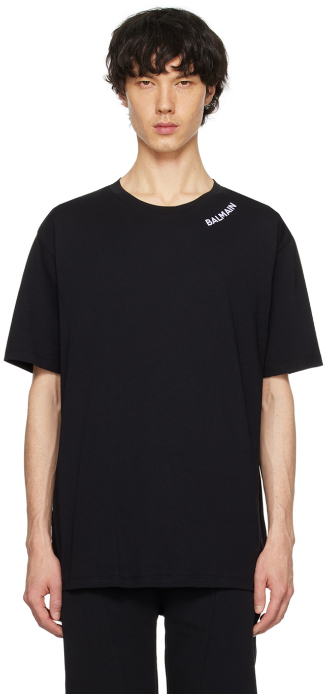 Póló Balmain Embroidered T-Shirt Fekete | CH1EG000BC62