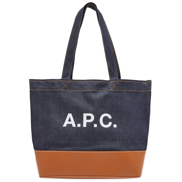 Vászontáskák A.P.C. Large Axel Denim & Leather Tote Bag Sötétkék | CODDP-M61917-CAF