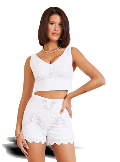 Crop topok GUESS Marciano Geometric Embroidery Top Fehér | 3YGH539930Z
