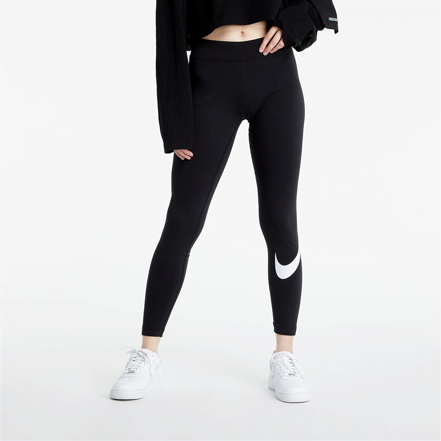 Leggings Nike Sportswear Essential GX Mid-Rise Swoosh Leggings Fekete | CZ8530-010, 0