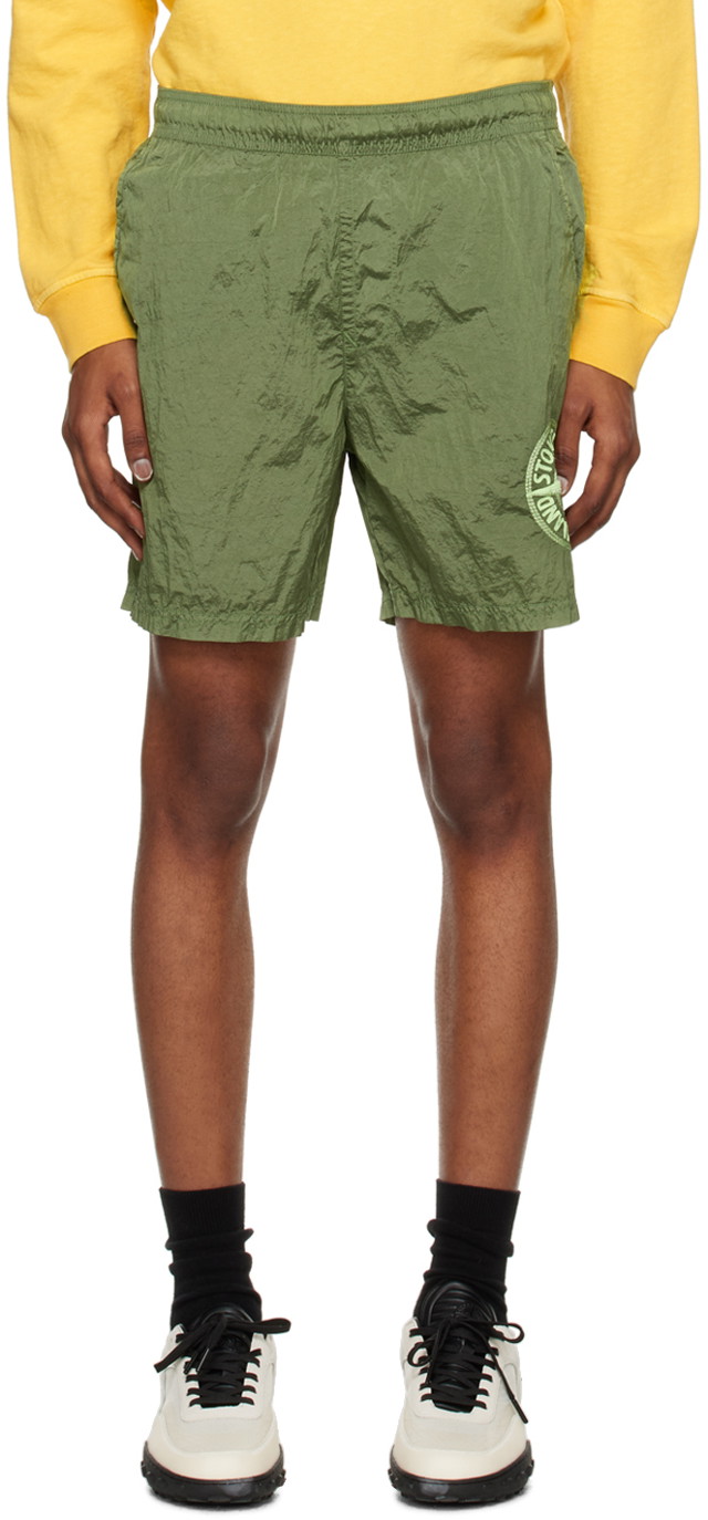 Rövidnadrág Stone Island Green Embroidered Shorts Zöld | 7815B0948