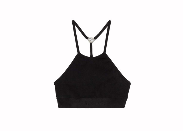 Póló Gucci Nylon Jersey Crop Top Black Fekete | 772425 XUAJ3 1000