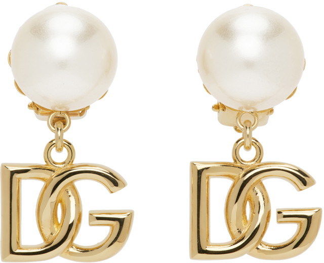 Gold Pearl Logo Earrings