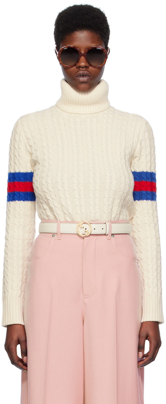 Sweatshirt Gucci Off-White Cable Knit Bézs | 764599 XKDM9