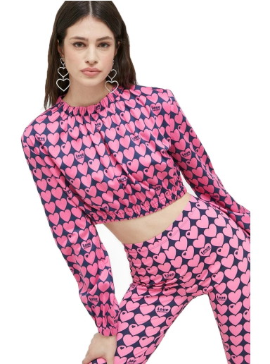 Ing Moschino CROPPED STRETCH SATIN ALL-OVER HEARTS BLOUSE Rózsaszín | W.C.E70.00.S.3957