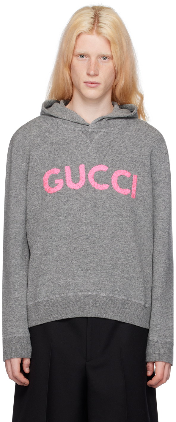 Sweatshirt Gucci Embroidered Hoodie Szürke | 770169 XKDRU